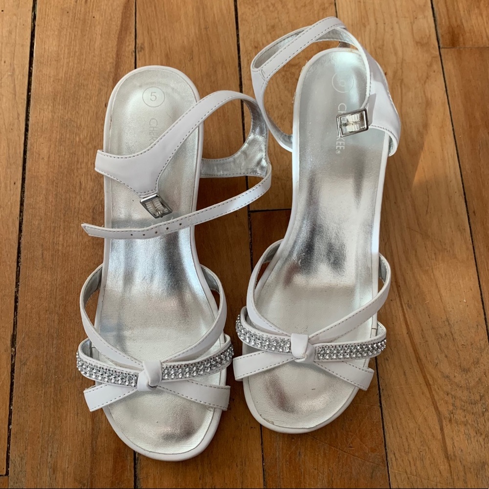 White and Silver Ankle Strap Heels